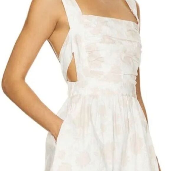 Free People Meet Me In Maui Printed Ivory Mini Dress/ Cut-out with Bow - Picture 13 of 15